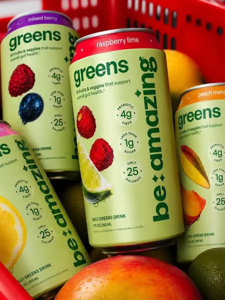 Organic Daily Greens Drink with Prebiotic Fiber, 10 Fruits & Vegetables, Raspberry Lime, Pink Lemonade, Peach Mango & Mixed Berry | Be Amazing