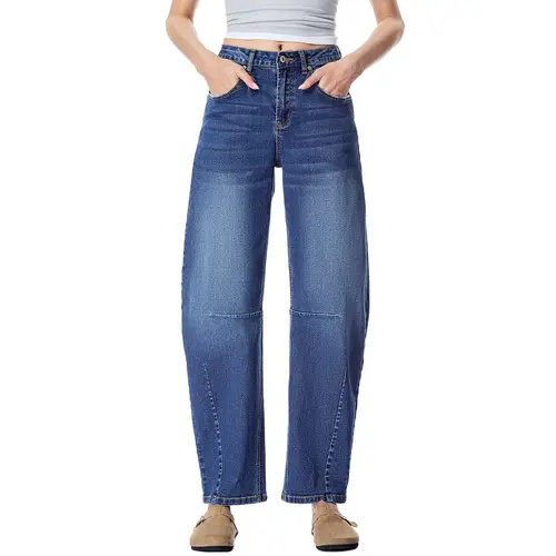 EVALESS Women's Mid-Waist Wide-Leg Loose Oversized Denim Bottoms - Baggy Boyfriend Everyday Jeans, Y2k Ankle Barrel Pants, 2026 Minimalist Streetwear Womenswear Piece (Winter Outfits)