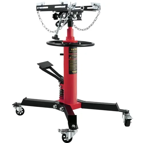 VEVOR 2-Stage Hydraulic Telescoping Transmission Jack, 0.6-Ton (1322 lbs-1660 lbs) Capacity, Car Repair Tools with Foot Pedal, 360° Swivel Casters, Adjustable Saddle, Enhanced Hydraulic Pressure, 33-1/2"-67" Lift Range, Red Garage Shop Hoist for Mechanics