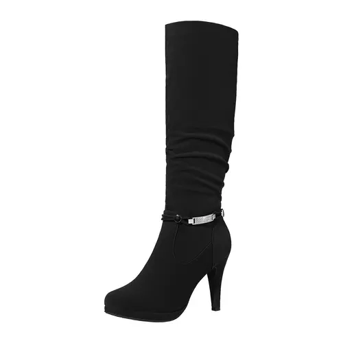 Dream Pairs Women's Knee High Platform Boots - 3.3 in Comfortable Heels, Faux Fur Lining, Crystal Accents, Composite Bottom Enhanced Grip Footwear, Shoes for Women
