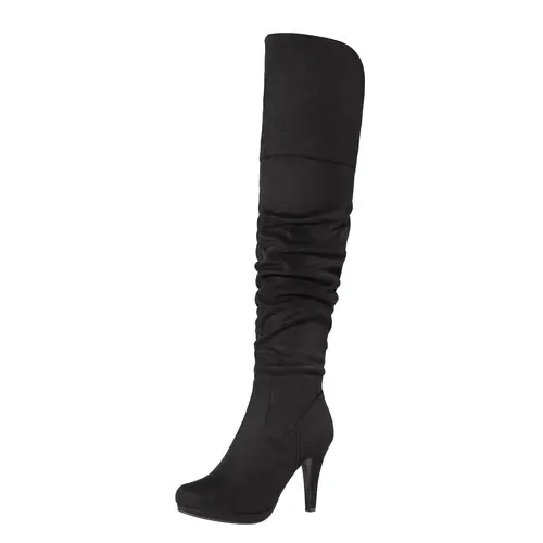 Dream Pairs Women's Elastic Band Stretch Suede Over-the-Knee Boots - Shoes for Women, Synthetic, Chunky Heel Style, Round Toe Platform Heels, Cushioned Fabric Lined, Rubber Sole, Zip, for Special Occasions