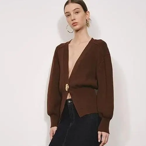 URBAN REVIVO 2026 Women's Elegant Knitwear Cardigan - Long Sleeve V-Neck, 1-Button Striped Loose Skater Style, Basic Lady 1-Button Easy Wear Casual Cozy Top