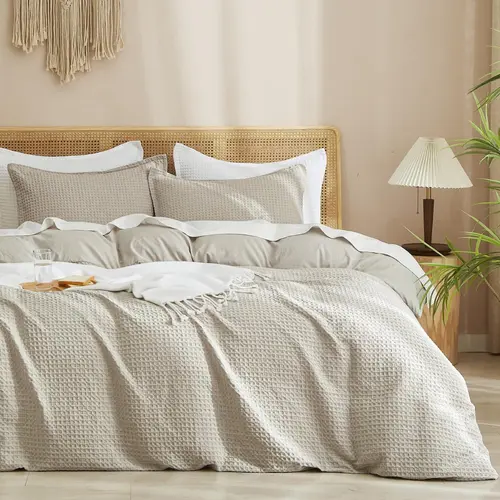 【Summer Wins】PHF Waffle Weave Duvet Cover Set, 3 counts/set Ultra Soft Comforter Cover for All Season,  Breathable Durable with 2 Pillow Shams Bedding Collection, Ideal Gift
