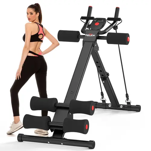 RELIFESPORTS Ab Machine, Foldable Core Ab Training Exercise Equipment for At Home Gym, Adjustable Steel Trainer with LCD Monitor and Resistance Bands