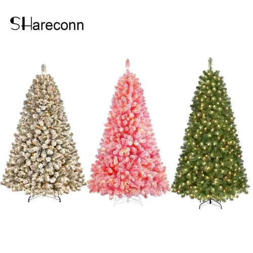 SHareconn 2026 6.5FT Prelit Deluxe Christmas Tree - PVC or Flocked Branch Tips, Durable, Convenient, AC Power Supply, Colorful Color Changing Irregular Holiday Party Decoration Supplies, Home Depot Compatible Home Decor