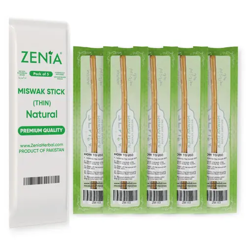 (5 Pack) Thin Zenia Sewak Miswak Natural Toothbrush Sticks Oral Care