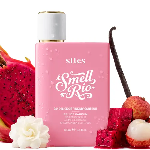Sttes Smell Rio 08# (Delicious Pink Dragonfruit) Eau de Parfum for Women, Fruity Floral Perfume with Pink Dragonfruit, Lychee, Jasmine, Hibiscus, Vanilla & Sun Musk, 100ml/3.4 Fl Oz