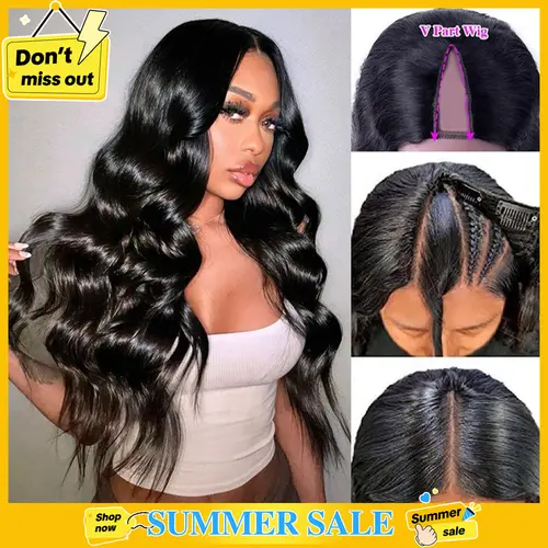 【V Part Wig No.1】Mamushow V Part Wigs With Invisible Strap Drawstring 100% Human Virgin Hair Body Wave Glueless Wig 180% Density Curly Wigs Natural Black#tiktokshopstockup#SohoChic