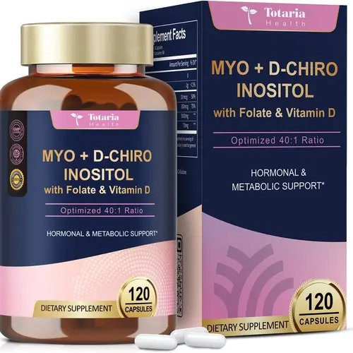 Totaria Inositol Supplement for Women with Vitamin D3, Folate, 40:1 Ratio Myo-Inositol 3000mg & D-Chiro Inositol 75mg Complex, (Vitamin B8) Inositol Capsules