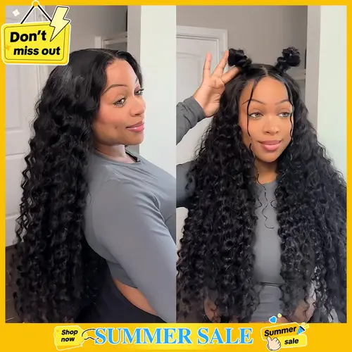 Mamushow 7x6 Glueless Water Wave Wigs 200% Density Human Hair With Drawstring Curly Wave Wigs Closure Wigs Pre Plucked Pre Cut Pre Bleached Wear and Go Wigs Outdoorfun Party Vacation Wigs#tiktokshopstockup