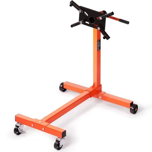 VEVOR Mechanic Engine Stand, 750 lbs H-Shaped Base Tool with 360° Rotating Head, Extended Handle, 4-Caster Cast Iron Dolly, 4 Adjustable Arms, 2 360° Universal Wheels, 2 Fixed Wheels, 1.1" Long Hex Head Bolts for Vehicle Maintenance