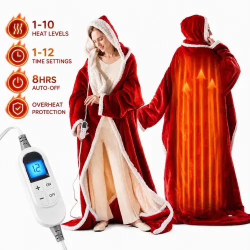 Cosybay Wearable Electric Blanket - 50x70in, 10 Heat Levels, 1-12H Timer, 8H Auto-Off, Smart Memory, Foot Pocket, Sleeves, Hood, Machine Washable, Christmas Gift for Mom, Adults, Parent, Mother-in-Law, Winter Household Appliance, Gifts Adults