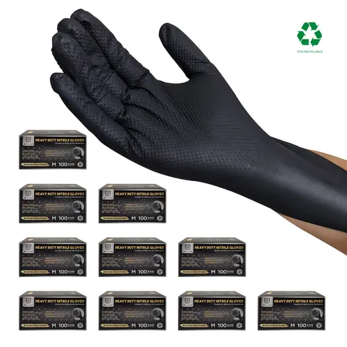 GP Craft 8Mil Diamond Textured Waterproof Nitrile Disposable Full-Finger Hand Protection Grip Cleaning Gloves - 100PCS Black Industrial Box (10*6*5in), Latex-Free, Powder-Free, Ambidextrous, Soft, Warehouse, Sink