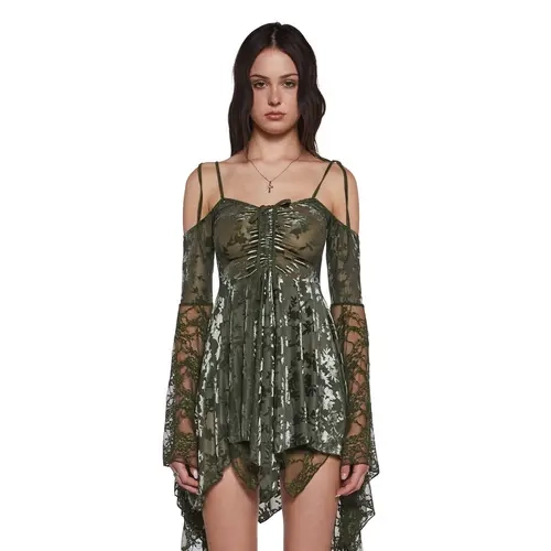 F is For Fairies Handkerchief Dress - Green Velvet Lace
