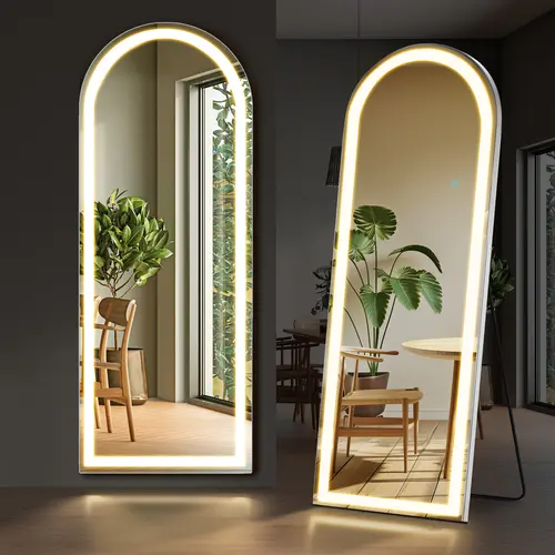 Sweetcrispy Dimmable 3-Color LED Full-Length Glass Mirror - Modern Aluminum Frame Freestanding Vanity Mirror, Explosion-Proof Smart LED Display Bathroom Fixture, Gym & Bedroom Decor Home Accessory