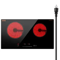 VEVOR 24 In Built-in Electric Cooktop, 2-Burner 1800W Ceramic Radiant Stove Top, 9 Heat Level Control, 120V Plug, Glass Panel, Touch Controls, Timer, Child Lock, Residual Heat Indicator, Built-in Saves Kitchen Space, Ideal for Pregnant Women & Quick Meals