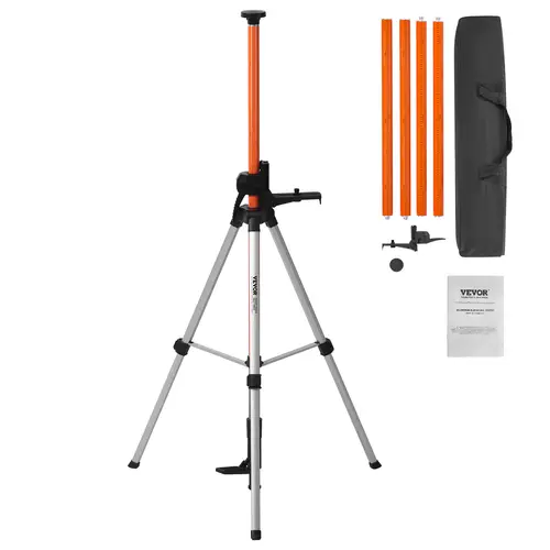 VEVOR Heavy-Duty Lightweight Aluminum Laser Level Tripod, 1/4"-20 & 5/8"-11 Threaded Mounts, 360° Mount for Easy Aim, 40.94-133.85 in Height, 5.44kg Capacity, Bubble Level, Telescopic Foldable Design with Fold-Pack Storage, Included Bag for Laser Scanner