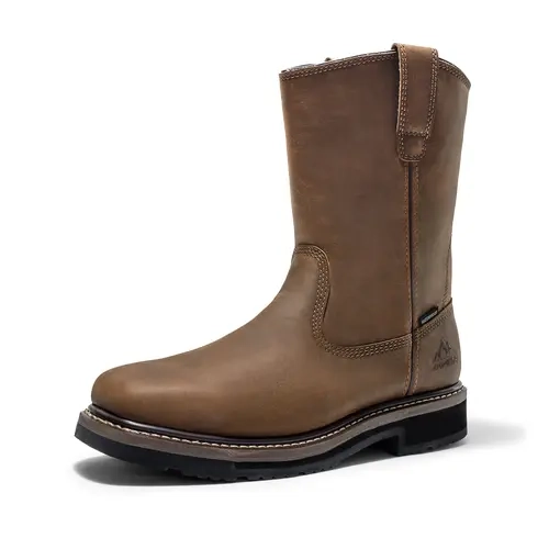 NORTIV 8 Men's Pull-On Steel Toe Waterproof Leather Wellington Industrial Work & Safety Footwear - Goodyear Welt, Premium Leather Upper, Rubber Sole, Utility Style, ASTM F2413-18 M I/75 C/75, for Construction Workers, Factories