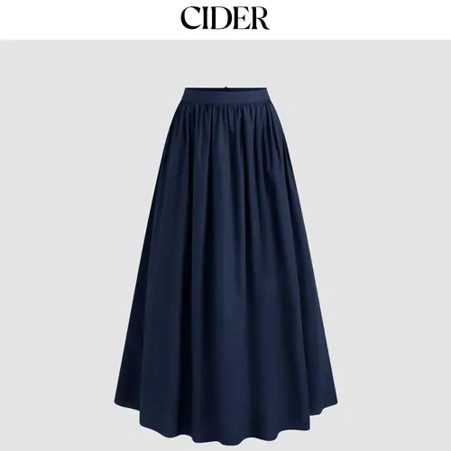 Cider Mid Rise Solid Ruffle Maxi Skirt