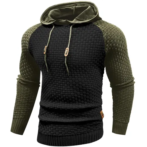 Zaitun Men's Hooded Sweatshirt Slim Fit Pullover Hoodie Casual Everyday Sports Top, 100% Polyester breathable medium-stretch waffle knit, long sleeve raglan, lightweight layering for spring/fall
