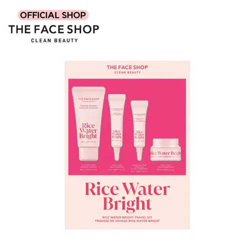 [THE FACE SHOP] Rice Water Bright Travel & Trial Kit | Mini Skincare Gift Set with Cleansing Foam, Serum, Eye Cream & Moisturizing Cream | Try the Full Routine from Cleansing to Hydrating in One Set | Korean Skincare