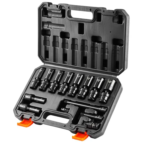 VEVOR 14pcs Chromium-Molybdenum Steel 3/8'' Drive Swivel Socket Set, Metric Deep 6-Point (10-19 mm) Heavy Duty Tool Kit with 2 Extension Bars (3''&6''), 1/4''-3/8'' Adapter, Universal Joint, Case, Easy-to-Read Size Markings for DIY Maintenance