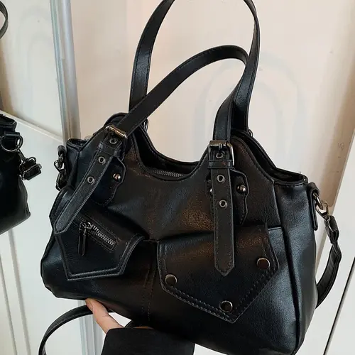 Women's Elegant Grommet Eyelet Design Tote Bag, Fashionable Large Capacity Shoulder Bag, Casual Versatile Zipper Crossbody Bag for Daily Outings, Short Outings, Mothers Day Gift Ideas
