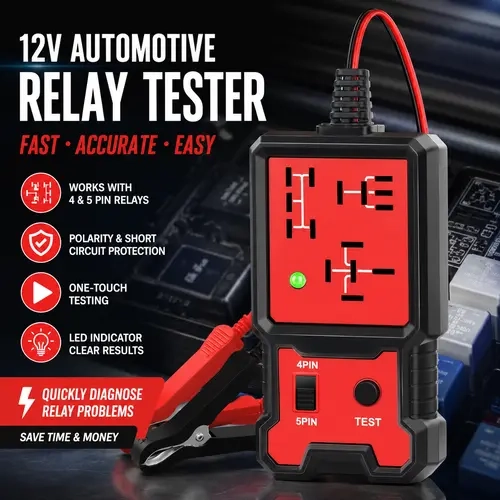 12V Universal 4-Pin & 5-Pin LED Indicator Automotive Battery Relay Tester for Car Repair, Compact User-Friendly Tool with LED Voltage Reader, Test Feature & Versatile Testing for Cars & Trucks