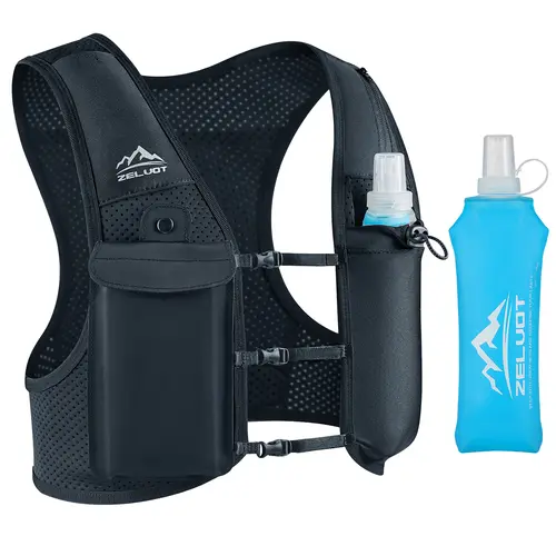 ZELVOT Unisex Running Hydration Vest Hydropack - Lightweight Neoprene Activewear, 500ml Flask, Adjustable Chest Straps, 2 Shoulder Pockets, Hands-Free Jogging Equipment, Reflective Logo, All Seasons Camping Essential