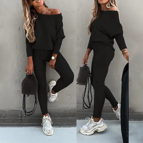 CHICME 2026 Women's Casual Fitted Solid Tracksuit Set - 2-Piece Longsleeves Round Neck Pullover Top, Drawstring High-Waisted Pre-Fall Yoga Lounge Pants