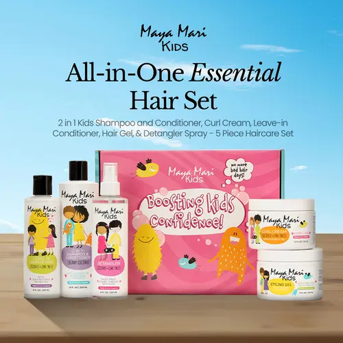 Maya Mari Kids 2 in 1 Kids Shampoo and Conditioner Set with Curl Cream, Leave-In Conditioner, Hair Gel & Detangler Spray - 5 Piece Haircare Kit Coconut Oil Hydrate Daily Gentle Shea
