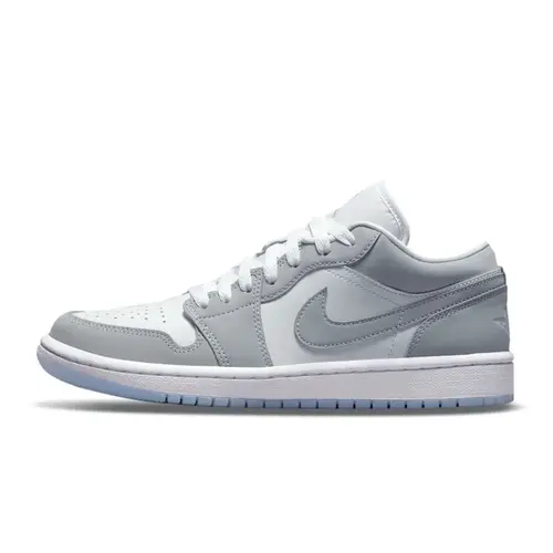 Nike Women's Air Jordan 1 Low 'White Wolf Grey' Sports Shoes - Smooth White Leather, Low-Cut, Soft Suede Mix, Wolf Grey Suede Detail, All-Day Support, Footwear for Daily Strolls, Errands