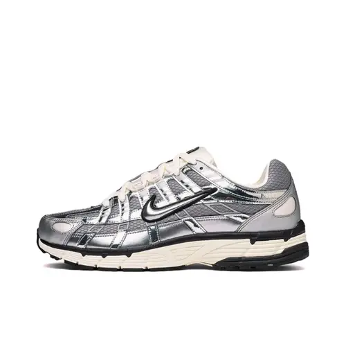 Nike Men's P-6000 'Metallic Silver' Running Shoes - Breathable Mesh Keeps Feet Cool, Leather Overlays, Cushioned Midsole, Chrome Finish, Retro Futuristic Look, Casual Performance Trainers