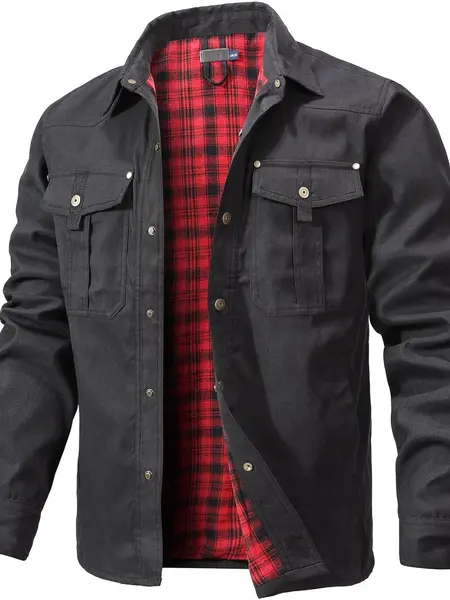 Zaitun Men's Flannel Lined Shacket Jacket Plaid Brushed Lining Cowboy Western Twill Outdoor Shirt Jacket,summerwins,father'sdaygifts