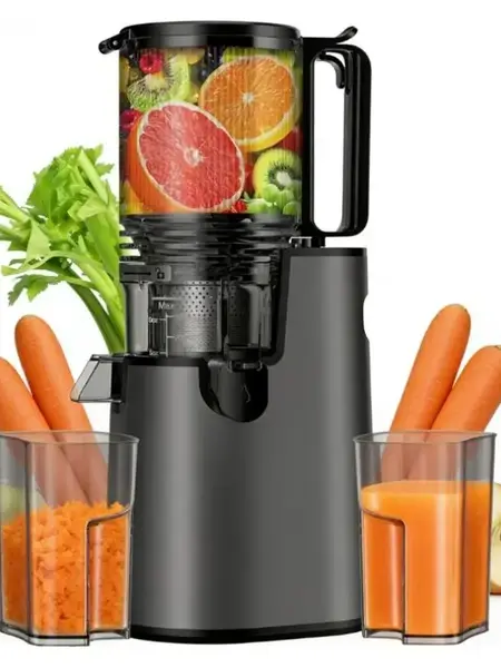 LQZ 350W Cold Press Juicer - Slow Masticating, 5.4 Inch Feed Chute, High Juice Yield, Easy Clean, 55rpm Technology for Whole Fruits & Veggies,Summer Glow