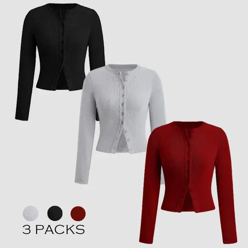 Women's Solid Button Front Ribbed Tee, Basic Casual Fit Long Sleeve Round Neck T-shirt, Top for Spring & Fall, Ladies Clothes for Daily Wear, Everyday, Fabric