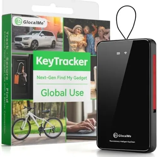 GlocalMe KeyTracker Portable Wireless GPS Tracker - 6-in-1 Precision Positioning, 9-day Tracking, Cloud SIM, Radar Alert, Lithium Ion Batteries, 2.39 oz, 45g Card-size Design, Real-Time Unlimited Distance for Vehicles, Electronic Gadgets Item Finder