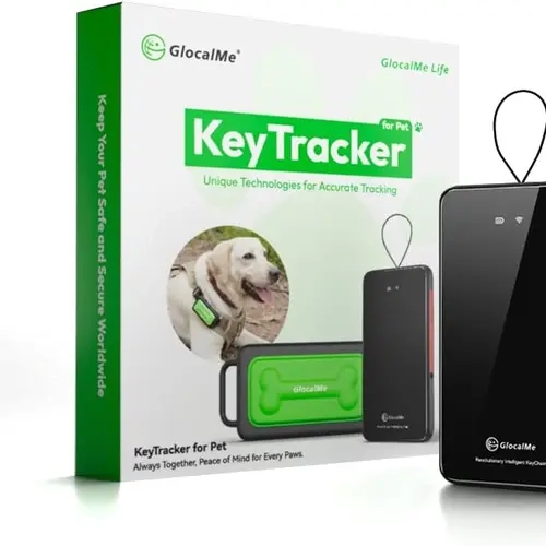 GlocalMe KeyTracker GPS Dog Tracker - 6 Location Technologies, Real-Time Tracking, Unlimited Distance Positioning, Global Network Service, Waterproof, WiFi, Cloud SIM, Active Radar, Global Emergency Network