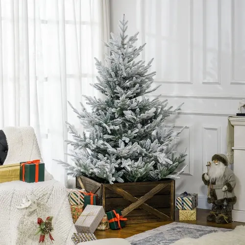 HOMCOM 6ft-9ft Artificial Christmas Tree, Pine Hinged Xmas Tree with Realistic Branches, Steel Base, Auto Open, Green/Pink