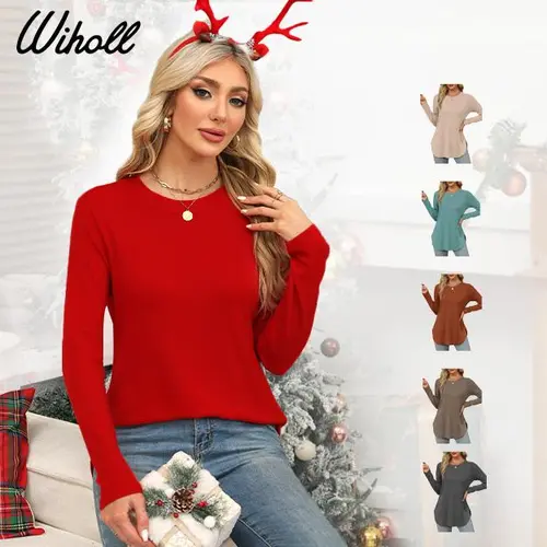 WIHOLL Women's Basic Silky Soft Spandex-Polyester Long Sleeve Round Neck Blouses - Loose Fit, Breathable, Side Split, Floral Printed Tunic Tops, 10+ Outfit Combos, 10+ Ways to Style, Daily Elegance, Great for Layering, 2025 Casual Wear