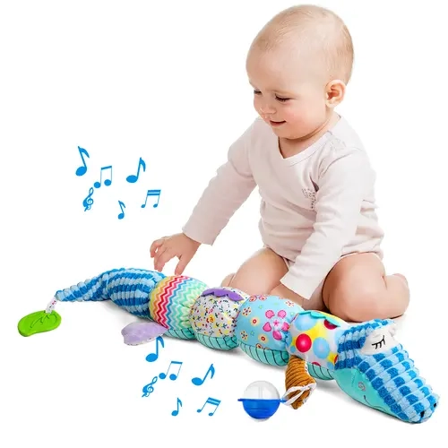 Newborn Baby Girl Gift Toys ,Infant Tummy Time Toys,Musical Stuffed Animal with Multi-Sensory Crinkle, Rattle and Textures,Baby Boy Girl Gifts,Blue Crocodile