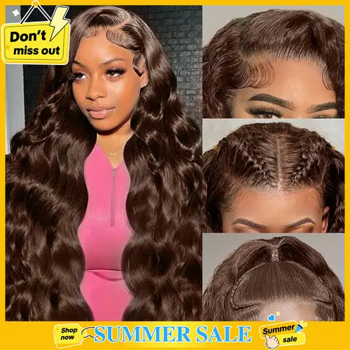 Mamushow #4 Chocolate Brown and #1 Jet Black 13x6 Body Wave Full Lace Frontal Human Hair Wigs #tiktokshopstockup#SohoChic