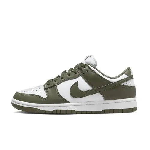 NIKE Women's Dunk Low 'Medium Olive' Lace-Up Sneakers - Closed-Design Classic Walking Shoes, Soft-Soled Cushioned Midsole Sneakers with Medium Olive Overlays for All-Day Comfort in Everyday Casual Wear, Soft Soled Sneakers