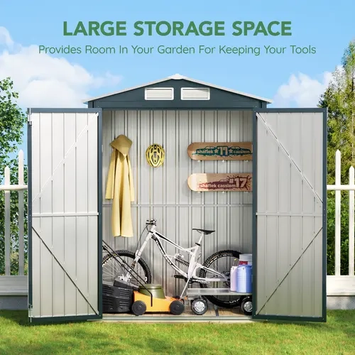 Outvue 3x5 FT Galvanized Steel Outdoor Storage Garden Tool Shed - Sloped Roof, Lockable Door, Thick Plates, Anti-Corrosion Coat, Waterproof Pre-Drilled Kit with Mounting Hardware, Durable Garden Buildings for Backyard Ladders, Mowers, Gear
