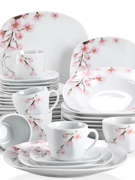 VEWEET Cutlery Series Annie,Classic Porcelain Dinnerware Sets for 4/6, White Tableware Dish Set with Pink Floral, 18/20/24/30 PCS Dinner