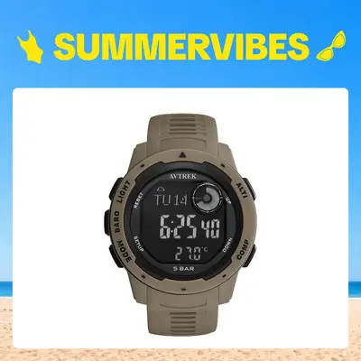 AVTREK Multifunctional Digital Watch for Men, Modern Tactical Sports Watch with Altimeter & Compass, 50M Waterproof for Outdoor Hiking, Electronic Watch