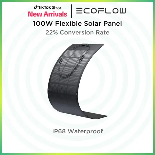 EF ECOFLOW 100W Flexible Solar Panel with High Efficiency Solar Modules, IP68 Waterproofing, Ideal for Off-Grid Solar Panel Kits, PV Charging