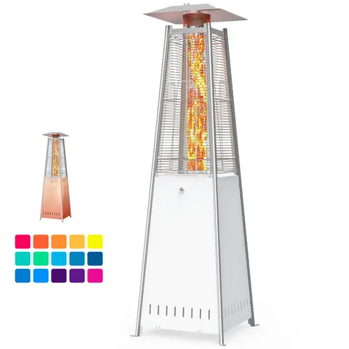 Sweetcrispy Outdoor 48000 BTU Propane Patio Tower Heater - 304 Stainless Steel Burner, 87" H, Auto Shut Off, Wheels, Convenient Table Design, Wear-Resistant, Commercial & Home Use, for Patios Decks