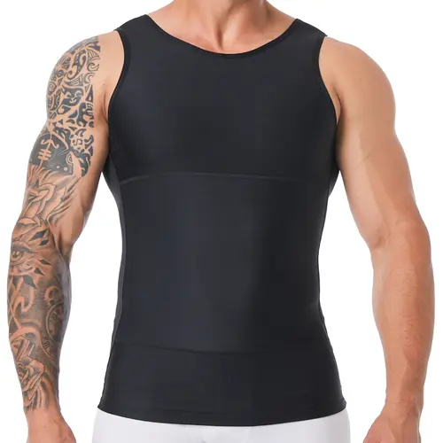 Men's Solid Color Plain Compression Shaper Top, Waist Trainer Vest, Waistline Shaper, High-Stretch Tummy-Control Shapewear Tank Top for Men, Compression Tops