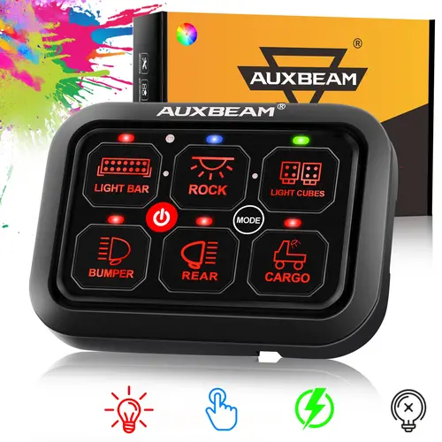 AUXBEAM RA60 RGB Backlight Gang Switch Panel - Toggle, Momentary, Pulsed Modes LED Light Switch with Waterproof Cover, Car Accessories for Outdoor Automotive Use, Father's Day Gift